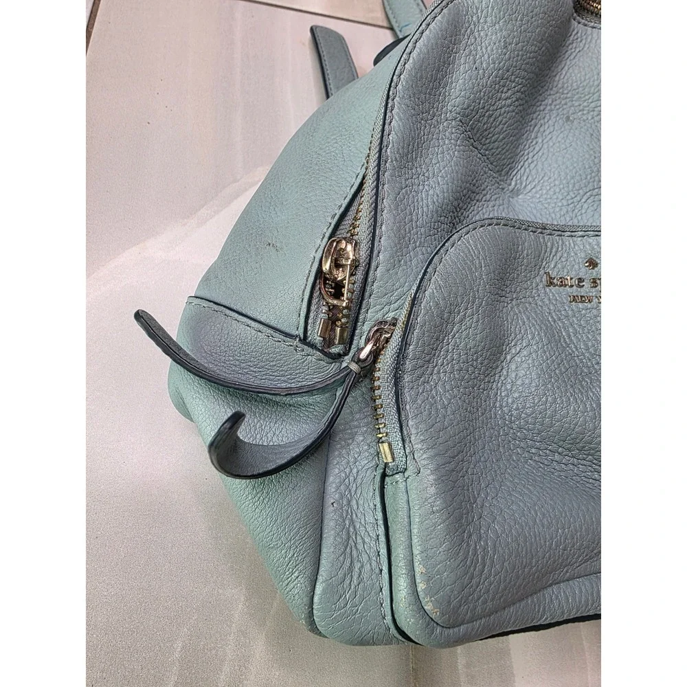 Kate‎ Spade New York Pebbled Leather Backpack Light Blue Gold Tone Hardware P4